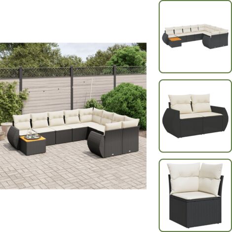 Ratán sintético - vidaXL Set de sofás de jardín 10 pzas cojines ratán sintético negro - Cojines traseros