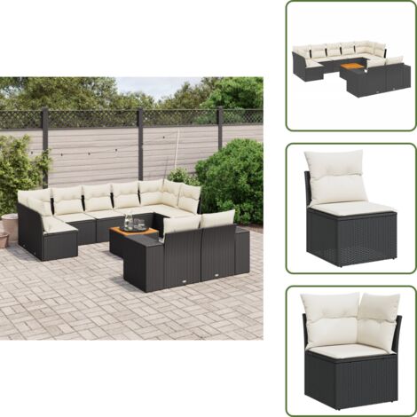 Ratán sintético - vidaXL Set de sofás de jardín 10 pzas cojines ratán sintético negro - Cojines traseros