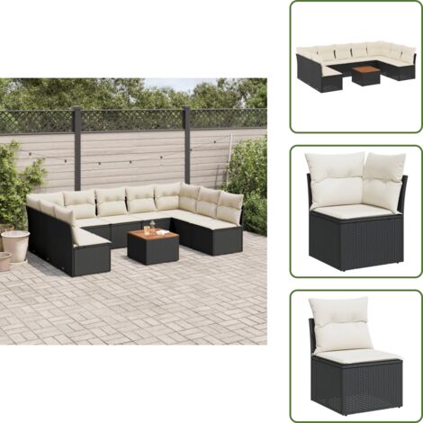 Ratán sintético - vidaXL Set de sofás de jardín 10 pzas cojines ratán sintético negro - Cojines traseros
