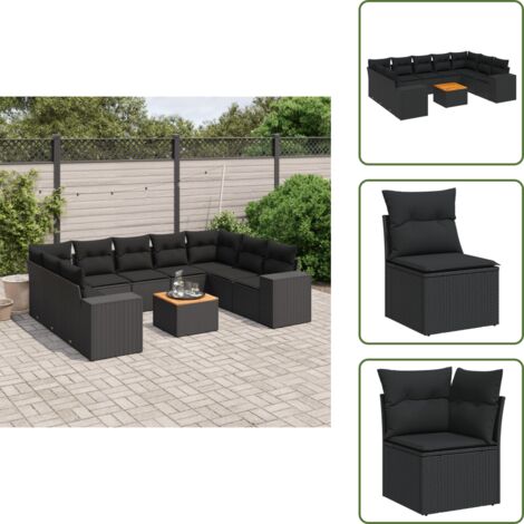 Ratán sintético - vidaXL Set de sofás de jardín 10 pzas cojines ratán sintético negro - Cojines traseros