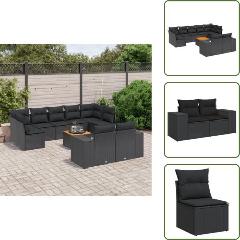Ratán sintético - vidaXL Set de sofás de jardín 10 pzas cojines ratán sintético negro - Cojines traseros