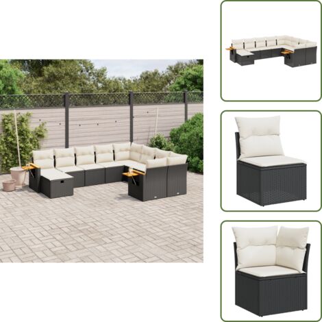 Ratán sintético - vidaXL Set de sofás de jardín 10 pzas cojines ratán sintético negro - Cojines traseros