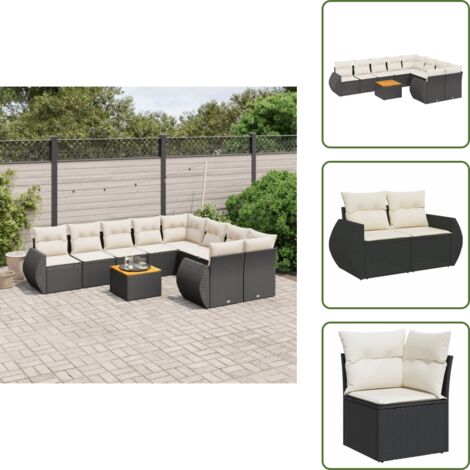 Ratán sintético - vidaXL Set de sofás de jardín 10 pzas cojines ratán sintético negro - Cojines traseros