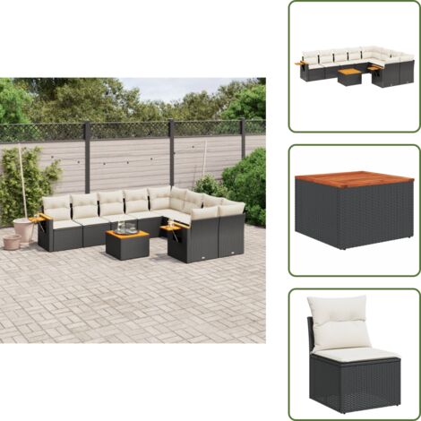Ratán sintético - vidaXL Set de sofás de jardín 10 pzas cojines ratán sintético negro - Cojines traseros