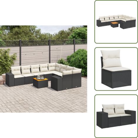Ratán sintético - vidaXL Set de sofás de jardín 10 pzas cojines ratán sintético negro - Cojines traseros