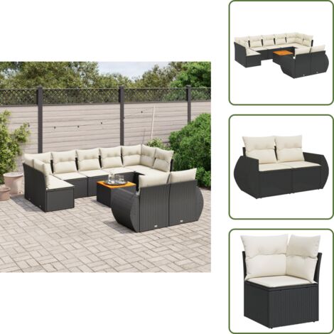 Ratán sintético - vidaXL Set de sofás de jardín 10 pzas cojines ratán sintético negro - Cojines traseros