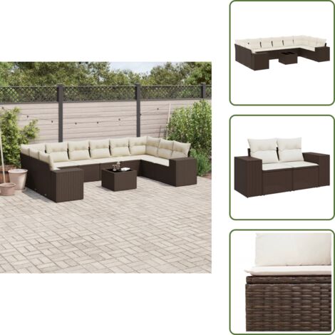 Ratán sintético - vidaXL Set de sofás de jardín 11 pzas cojines ratán sintético marrón - Asientos de jardín