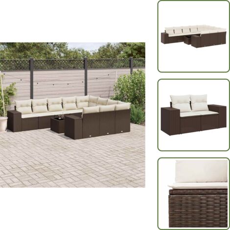 Ratán sintético - vidaXL Set de sofás de jardín 11 pzas cojines ratán sintético marrón - Asientos de jardín