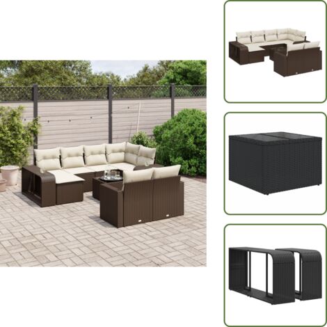 Ratán sintético - vidaXL Set de sofás de jardín 11 pzas cojines ratán sintético marrón - Sofás de jardín marrón
