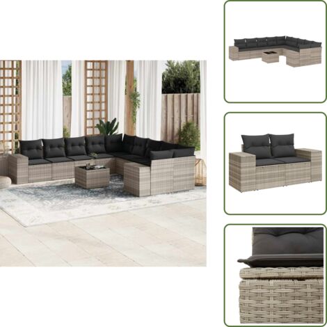 Ratán sintético - vidaXL Set de sofás de jardín 11 pzas y cojines ratán sintético gris - Asientos de jardín