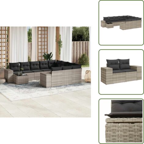 Ratán sintético - vidaXL Set de sofás de jardín 11 pzas y cojines ratán sintético gris - Asientos de jardín