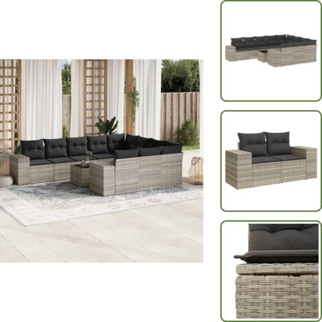 Ratán sintético - vidaXL Set de sofás de jardín 11 pzas y cojines ratán sintético gris - Asientos de jardín