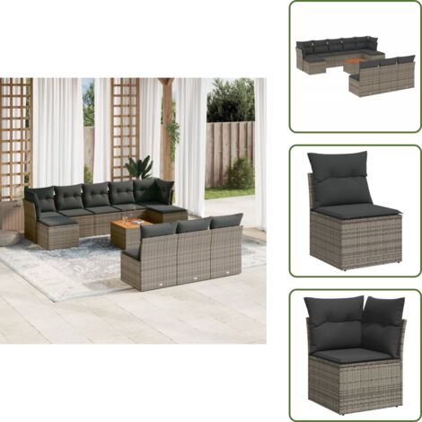 Ratán sintético - vidaXL Set de sofás de jardín 11 pzas y cojines ratán sintético gris - Cojines traseros