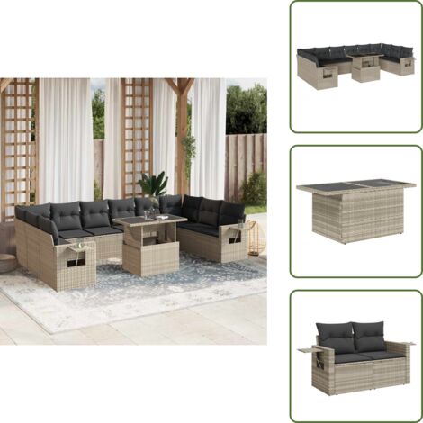 Ratán sintético - vidaXL Set de sofás de jardín 11 pzas y cojines ratán sintético gris - Mesa de jardín