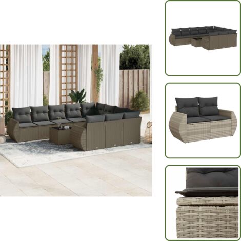 Ratán sintético - vidaXL Set de sofás de jardín 11 pzas y cojines ratán sintético gris - Sofás de exterior