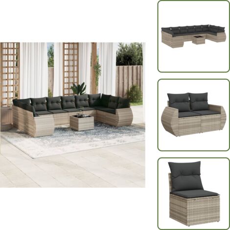 Ratán sintético - vidaXL Set de sofás de jardín 11 pzas y cojines ratán sintético gris - Sofás de exterior
