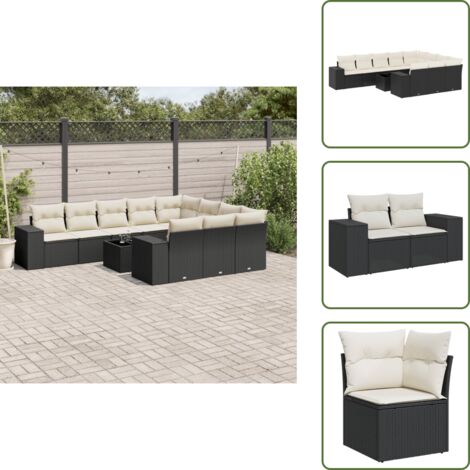 Ratán sintético - vidaXL Set de sofás de jardín 11 pzas y cojines ratán sintético negro - Asientos de jardín