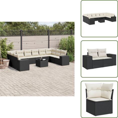 Ratán sintético - vidaXL Set de sofás de jardín 11 pzas y cojines ratán sintético negro - Asientos de jardín