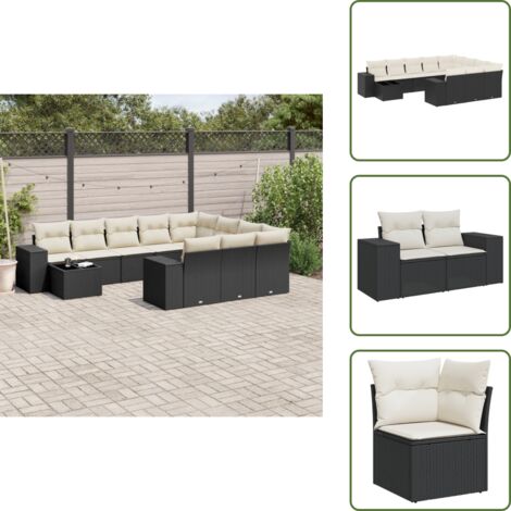 Ratán sintético - vidaXL Set de sofás de jardín 11 pzas y cojines ratán sintético negro - Asientos de jardín