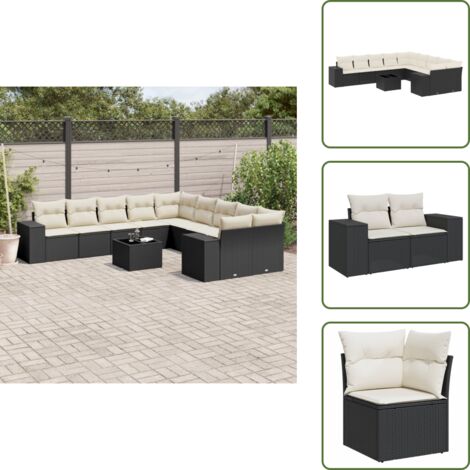 Ratán sintético - vidaXL Set de sofás de jardín 11 pzas y cojines ratán sintético negro - Asientos de jardín