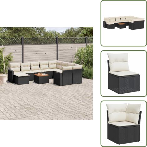 Ratán sintético - vidaXL Set de sofás de jardín 11 pzas y cojines ratán sintético negro - Cojines traseros