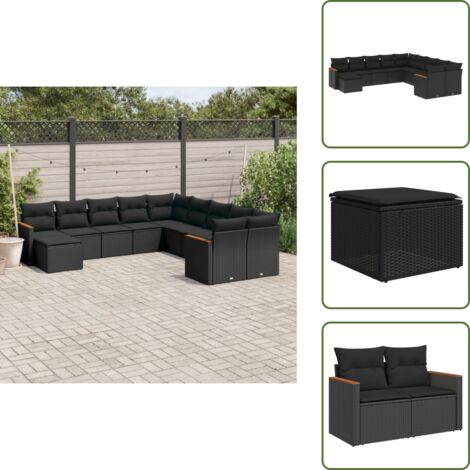 Ratán sintético - vidaXL Set de sofás de jardín 11 pzas y cojines ratán sintético negro - Sofás de jardín negro