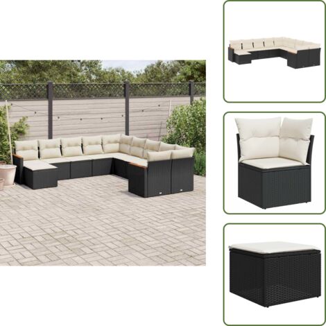 Ratán sintético - vidaXL Set de sofás de jardín 11 pzas y cojines ratán sintético negro - Sofás de jardín negro