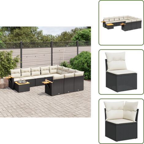 Ratán sintético - vidaXL Set de sofás de jardín 11 pzas y cojines ratán sintético negro - Sofás de jardín negro