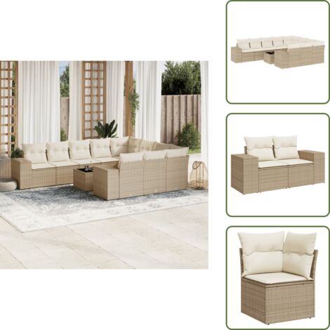Ratán sintético - vidaXL Set de sofás de jardín 11pzas con cojines ratán sintético beige - Asientos de jardín