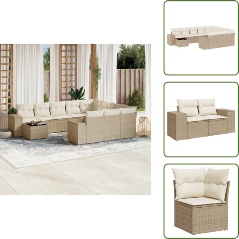 Ratán sintético - vidaXL Set de sofás de jardín 11pzas con cojines ratán sintético beige - Asientos de jardín