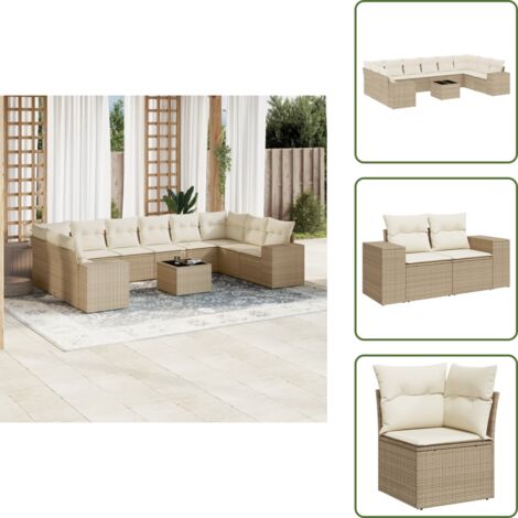 Ratán sintético - vidaXL Set de sofás de jardín 11pzas con cojines ratán sintético beige - Asientos de jardín