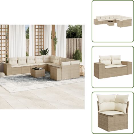 Ratán sintético - vidaXL Set de sofás de jardín 11pzas con cojines ratán sintético beige - Asientos de jardín