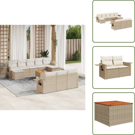 Ratán sintético - vidaXL Set de sofás de jardín 11pzas con cojines ratán sintético beige - Mesa auxiliar