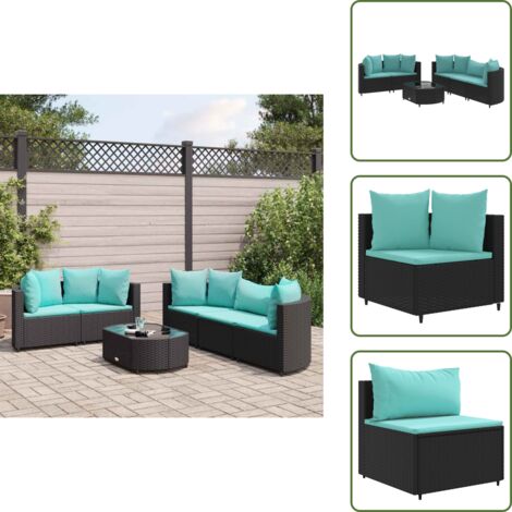 Ratán sintético - vidaXL Set de sofás de jardín 6 piezas y cojines ratán sintético negro - Asientos de jardín