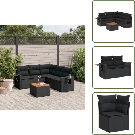 Ratán sintético - vidaXL Set de sofás de jardín 6 piezas y cojines ratán sintético negro - Mesa auxiliar