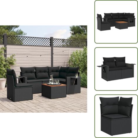 Ratán sintético - vidaXL Set de sofás de jardín 6 piezas y cojines ratán sintético negro - Mesa auxiliar
