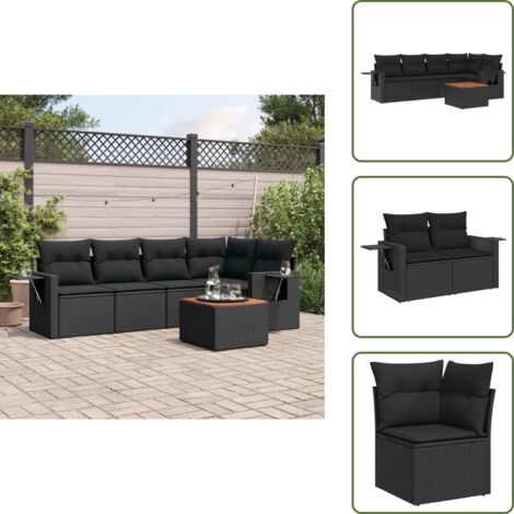 Ratán sintético - vidaXL Set de sofás de jardín 6 piezas y cojines ratán sintético negro - Mesa auxiliar