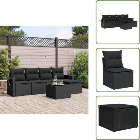 Ratán sintético - vidaXL Set de sofás de jardín 6 piezas y cojines ratán sintético negro - Mesa de jardín
