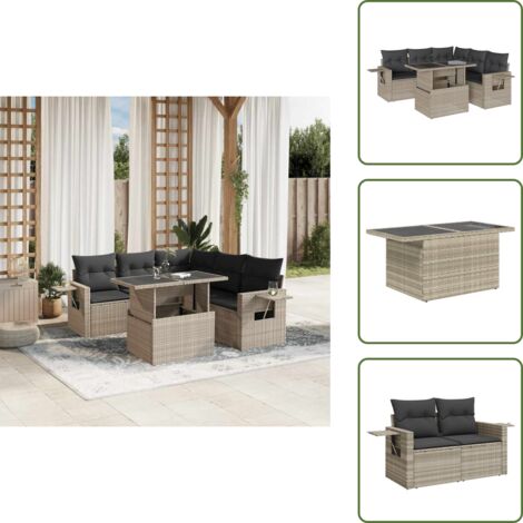 Ratán sintético - vidaXL Set de sofás de jardín 6 pzas y cojines ratán sintético gris - Mesa de jardín