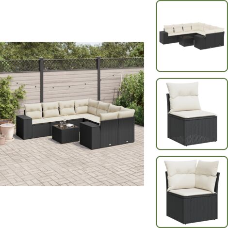 Ratán sintético - vidaXL Set de sofás de jardín 8 piezas y cojines ratán sintético negro - Asientos de jardín