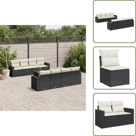 Ratán sintético - vidaXL Set de sofás de jardín 8 piezas y cojines ratán sintético negro - Asientos de jardín