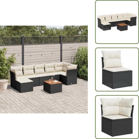 Ratán sintético - vidaXL Set de sofás de jardín 8 piezas y cojines ratán sintético negro - Cojines traseros