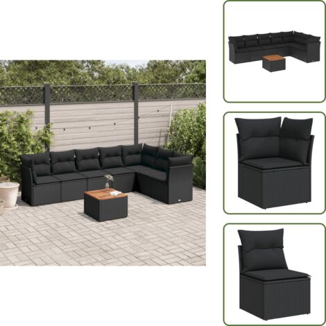 Ratán sintético - vidaXL Set de sofás de jardín 8 piezas y cojines ratán sintético negro - Cojines traseros