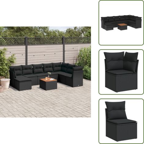 Ratán sintético - vidaXL Set de sofás de jardín 8 piezas y cojines ratán sintético negro - Cojines traseros