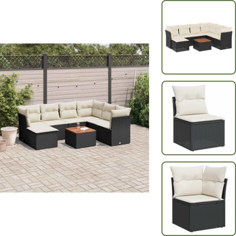 Ratán sintético - vidaXL Set de sofás de jardín 8 piezas y cojines ratán sintético negro - Cojines traseros