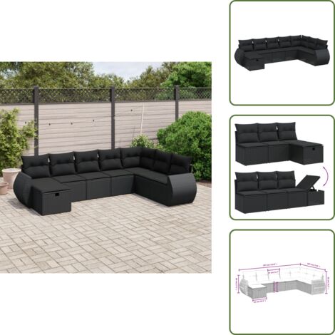 Ratán sintético - vidaXL Set de sofás de jardín 8 piezas y cojines ratán sintético negro - Sofás de jardín negro