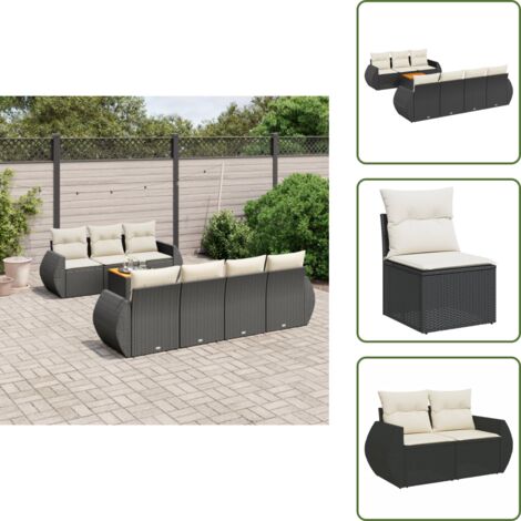 Ratán sintético - vidaXL Set de sofás de jardín 8 piezas y cojines ratán sintético negro - Sofás de jardín negro