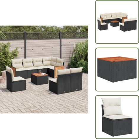 Ratán sintético - vidaXL Set de sofás de jardín 8 piezas y cojines ratán sintético negro - Sofás de jardín negro