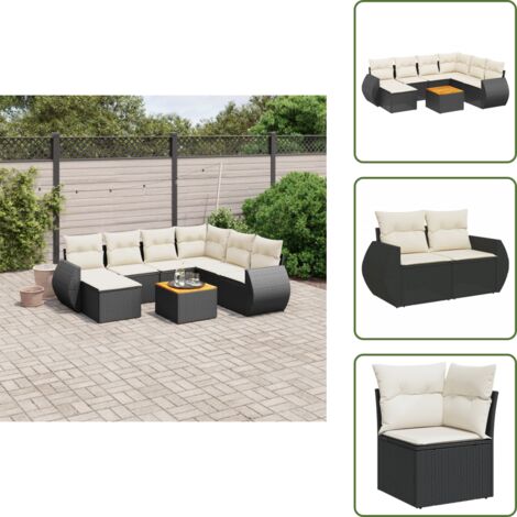 Ratán sintético - vidaXL Set de sofás de jardín 8 piezas y cojines ratán sintético negro - Sofás de jardín negro
