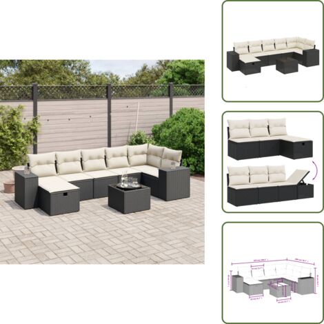 Ratán sintético - vidaXL Set de sofás de jardín 8 piezas y cojines ratán sintético negro - Sofás de jardín negro